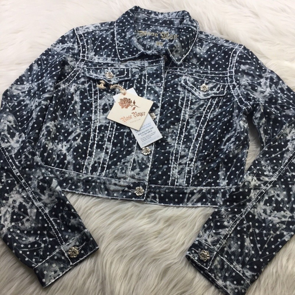 ROSE ROYCE Womens Jacket Size M Blue Jean‎ White Distress Stone Wash Crinkled